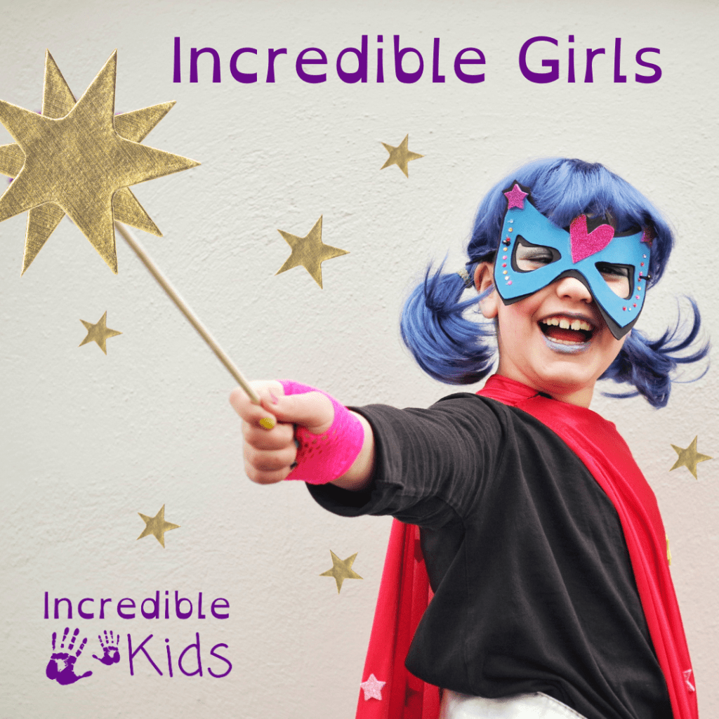 Photo of an incredible girl wearing a blue mask and brandishing a gold wand