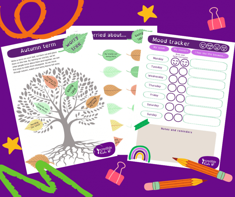 Image of three A4 Word document resources on a purple background with stationery illustrations decorated around the documents.
