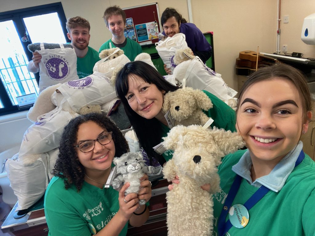 Playworkers give out wellbeing bags