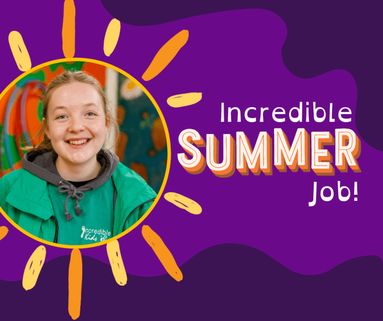 Graphic image of a sun on a purple background saying 'Incredible Summer Job!'